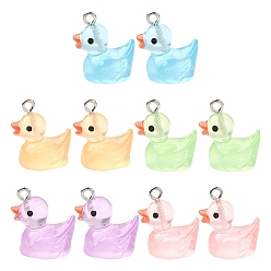 (52) Непрозрачная лаванда 10шт 5 цвета подвески из светящейся прозрачной смолы, прелести утки, с платиновыми тоновыми железными петлями, разноцветные, 18~20x17~18x12 мм, отверстие : 2 мм, 2 шт / цвет