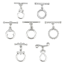 Platinum 8 Set Brass Toggle Clasps, Long-Lasting Plated, Ring, Cadmium Free & Lead Free, Platinum, Ring: 15x12x2mm, Hole: 1.6mm, Bar: 20x5x2mm