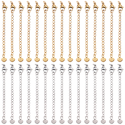 Couleur Dorée & Acier Inoxydable 30pcs 2 couleurs 304 rallonge de chaîne en acier inoxydable, sans cadmium et sans nickel et sans plomb, avec fermoirs et petite breloque cœur, or et acier inoxydable Couleur, 70mm, Trou: 2.5mm, 15 pcs / couleur
