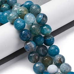 Стально-синий Нити бусин из натурального агата с прожилками дракона (окрашенные и нагретые), граненые, круглые, стальной синий, 15~16 мм, отверстие : 1.5 мм, около 25 шт / нитка, 14.96''~15.55'' (38~39.5 см)