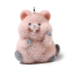 Hamster Флокированные подвески из непрозрачной смолы, с платиновыми тоновыми железными петлями, песчаный коричневый, хомяк очарование, 28x24x21 мм, отверстие : 2 мм