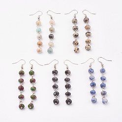 Смешанные камни Латунная кисточка мотаться серьгами, с натуральными и синтетическими бусинами из смешанного камня, платина, 78 мм , штифт: 0.6 мм