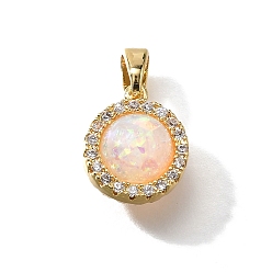 Белый Латунные микро проложить кубического циркония подвески, без кадмия, без никеля и без свинца, cmолой, реальный 18 k позолоченный, плоско-круглые, белые, 12x10x7.5 мм, отверстие : 4.5x3 мм