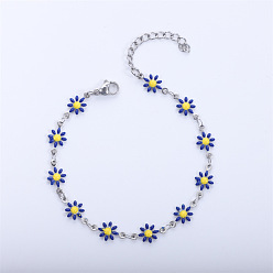 Средно-синий Браслеты-цепочки из сплава ромашки с эмалью для женщин, платина, светло-синий, 6-3/4 дюйм (17 см)