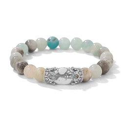 Flower Amazonite 8 Круглые браслеты из натурального амазонита в форме цветка, диаметром мм, с овальными бусинами из синтетического говлита., 7.48 дюйм (19 см)