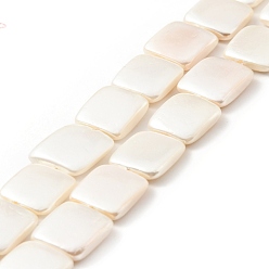 White Electroplated Shell Pearl Beads Strands, Polished, Rectangle, White, 11~14x12~13x3~3.5mm, Hole: 0.8mm, about 33pcs/strand, 15.75 inch(40cm)