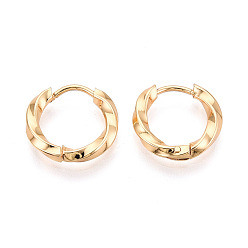 Настоящее золото 18K Серьги из 304 нержавеющей стали, твист кольцо, реальный 18 k позолоченный, 13.5x14.5x2.5 мм