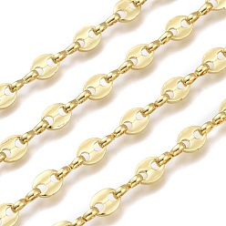 Золотой Цепочка для кофейных зерен ручной работы из латуни, с катушкой, долговечный, несварные, золотые, кофе в зернах: 7x5.5x1 мм, ссылка: 8x3x1.5 mm, около 32.8 футов (10 м) / рулон