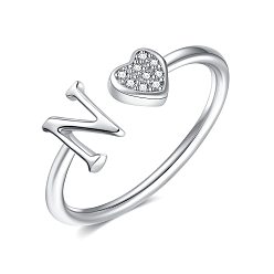 Letter N Регулируемые латунные манжеты со стразами для женщин, Сердце и письмо, платина, Письмо N, внутренний диаметр: 15~20 мм