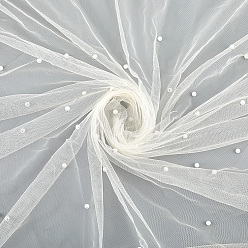 Бежевый Сетчатая ткань из полиэстера, с пластиковой имитационной жемчужиной, для свадебных фат аксессуары, бежевые, 1600x0.1 мм, 3 м / шт