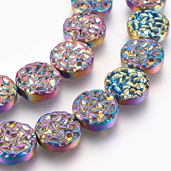 (966) Внутренний цвет Кристалл / Лиловато-лиловый на подкладке Гальваническая немагнитная синтетическая гематитовая нить, плоско-круглые, с покрытием разноцветным, 12x3.5 мм, отверстие : 1 мм, около 33 шт / нитка, 15.55 дюйм (39.5 см)