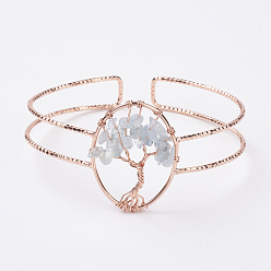 Аквамарин Браслеты из манжеты из натурального аквамарина, с фурнитурой латуни розового золота тон, (2 дюйм x 2-1/4 дюйм ~ 2-3/8 дюйм) 50x58~62 мм