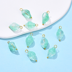 Аквамарин Стеклянные подвески, с латунной фурнитурой , раковина, аквамарин, 10 шт, 20 мм, отверстие : 3 мм