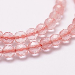 Cherry Quartz Glass Cherry Quartz Glass Beads Strands, Faceted, Round, 4mm, Hole: 1mm, about 96pcs/strand, 14.9 inch~15.1 inch