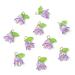 Сливовый Прозрачные акриловые подвески, с латунной фурнитурой , цветок, слива, 15 мм, отверстие : 3 мм