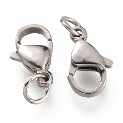 Stainless Steel Color 304 Stainless Steel Lobster Claw Clasps, With Jump Ring, Stainless Steel Color, 12x7x3.5mm, Hole: 3mm, Jump Ring: 5x0.6mm