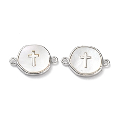 Платина Покрытие стойки латунь, подвески для разъема оболочки, долговечный, без свинца и без кадмия, плоские круглые с крестом, платина, 13x19x2 мм, отверстие : 1.2~1.4 мм