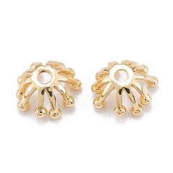 Настоящее золото 18K Латунные многолепестковые колпачки для бусинок, долговечный, цветок, реальный 18 k позолоченный, 7.5x4 мм, отверстие : 1.4 мм