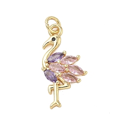 Flamingo Shape Латунные микро проложить кубического циркония подвески, стойки покрытие, долговечный, без свинца и без кадмия, реальный 18 k позолоченный, с целью перехода в кольце, форма фламинго, 23.5x12.5x3 мм, отверстие : 3.2 мм