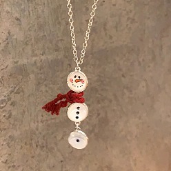 Темно-Красный Ожерелья из сплава со стеклом, рождественский снеговик с шарфом и шнуром, серебряный цвет гальваническим, темно-красный, 18.11 дюйм (46 см)