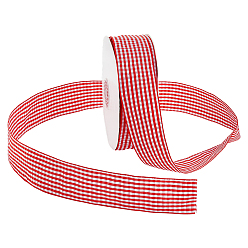 Red Polyester Tartan Ribbon, for Wedding Invitations, Bouquets, Gift Wrapping, Red, 1-1/2 inch(38mm)