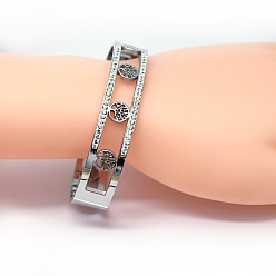 Нержавеющая Сталь Цвет 304 Браслеты из нержавеющей стали с кристаллами и стразами для женщин, древо жизни, цвет нержавеющей стали, внутренний диаметр: 2-1/2 дюйм (6.5 см)