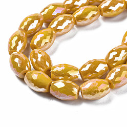 Goldenrod Electroplate Glass Beads Strands, AB Color Plated, Faceted, Oval, Goldenrod, 11x8mm, Hole: 1.2mm, about 60pcs/strand, 26.38 inch(67cm)