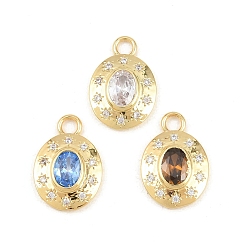 (52) Непрозрачная лаванда Латунные микро проложить кубического циркония подвески, долговечный, без кадмия и без свинца, стойки покрытие, овальные амулеты, реальный 18 k позолоченный, разноцветные, 18.5x12.5x3.5 мм, отверстие : 2.5 мм