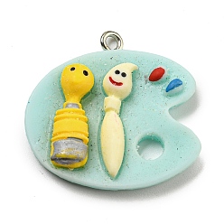 Pale Turquoise Opaque Resin Pendants, Color Palette Charms with Platinum Plated Iron Loops, Pale Turquoise, 25.5x27x6mm, Hole: 1.5mm