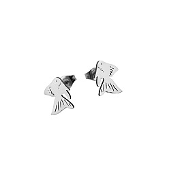 Stainless Steel Color 304 Stainless Steel Stud Earrings for Women, Fish, with 316 Surgical Stainless Steel Pin, Stainless Steel Color, 13x9mm