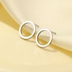 Stainless Steel Color 304 Stainless Steel Stud Earrings for Women, Round Ring, Stainless Steel Color, 12.4mm
