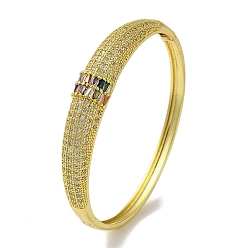 Golden Brass Pave Colorful Cubic Zirconia Ring Bangle for Women, Golden, Inner Diameter: 2-1/4x2-3/8 inch(5.55x6cm)