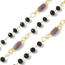 Розово-Коричневый Латунные цепные цепи, со стеклянными бусинами, ионное покрытие (ip), пайки, без кадмия, без никеля и без свинца, реальный 18 k позолоченный, с катушкой, розово-коричневый, 13.5x3 мм, 10 м / рулон.