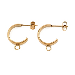 Золотой 304 Выводы серьги из нержавеющей стали шпилька, c-образный, с петлей, золотые, 19x4 мм, отверстие : 2.5 мм