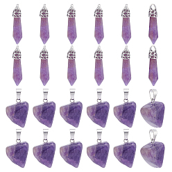 Аметист 24шт 2 стильные подвески с натуральным аметистом, самородки и граненая пуля, с защелкой из нержавеющей стали с цветным покрытием на дужках, 15~40x8~20x5~15 мм, отверстие : 3x4~7.5 мм, 12 шт / стиль