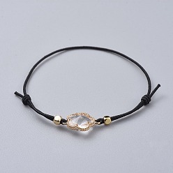 Blanco Pulseras elásticas ajustables con cordón, con enlaces de vidrio aleación, flor, dorado, Claro, 2-1/4 pulgada (5.7 cm), 6-1/4 pulgada (16 cm), 1 mm