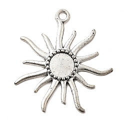 Античное Серебро Тибетском стиле настройки сплав ВС подвеска кабошон, подвески солнечного затмения, без кадмия и без свинца, античное серебро, плоские круглые лоток: 12 мм, 51x46.6x3 мм, отверстие : 4 мм, Около 72 шт / 500 г