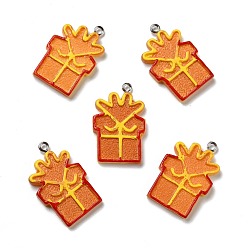 Sandy Brown Opaque Resin Pendants, with Platinum Tone Iron Loops, Imitation Gingerbread, Christmas Theme, Gift Box, Sandy Brown, 31x19.5x3.5mm, Hole: 2mm