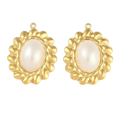 Oval Ионное покрытие (ip) 304 подвески из нержавеющей стали, с абс пластмассовой имитационной жемчужиной, золотые, овальные, 25.5x19.5x6 мм, отверстие : 1.4 мм