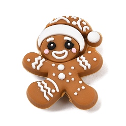 Gingerbread Man Силиконовые бусины, фокусные бусы, Новогодняя тема, красочный, Колобок, 28.5x23.5x9 мм, отверстие : 3 мм