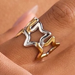 Золотой & Цвет Нержавеющей Стали 304 открытые кольца манжеты из нержавеющей стали, звезда, золотые и нержавеющая сталь цвет, размер США 7 1/4 (17.5 мм)