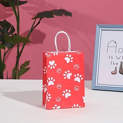 Red Paw Print Paper Shopping Bags with Handle, Gift Tote, Rectangle, Red, 15x8x21cm