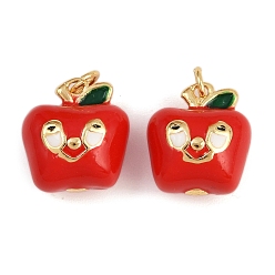 Настоящее золото 18K Латунь эмаль подвески, яблочные прелести, с целью перехода в кольце, реальный 18 k позолоченный, 15.5x14.5x10.5 мм, отверстие : 3.2 мм