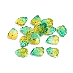 Green Yellow Two-Tone Transparent Glass Charms, Leaf, Green Yellow, 13.5x10.5x3.5mm, Hole: 1.2mm