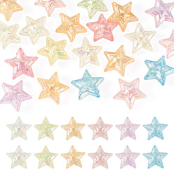 Mixed Color 20Pcs UV Plating Transparent Acrylic Beads, Iridescent, Star, with Gold Powder, Mixed Color, 20.5x22x10.5mm, Hole: 2mm