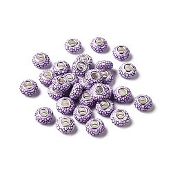 Фиолетовый Непрозрачная смола европейский бисер, бусины с большим отверстием, рондель с латунными сердечниками, покрытыми серебром, фиолетовые, 14x7.5 мм, отверстие : 5 мм