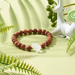 Camel Natural Quartz Bracelet for Girl Women Gift, Waxed Wood Round Beads Stretch Bracelet, Camel, Inner Diameter: 2-1/8 inch(5.25cm)
