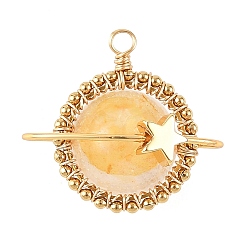 Yellow Hematoid Quartz Natural Yellow Hematoid Quartz Copper Wire Wrapped Pendants, Planet Charms with Brass Star, Golden, 21x24x16mm, Hole: 2mm