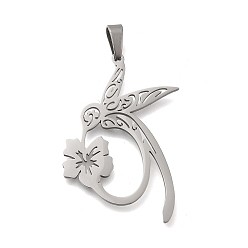 Нержавеющая Сталь Цвет 304 подвески из нержавеющей стали, подвеска колибри с цветком, цвет нержавеющей стали, 36x22.5x1 мм, отверстие : 4.5x2.5 мм