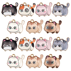 (52) Непрозрачная лаванда 28 шт 7 цвета подвески из сплава с принтом, кошка прелести, разноцветные, 18x21x3 мм, отверстие : 2 мм, 4 шт / цвет